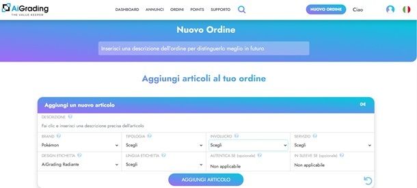 La homepage di AiGrading per gradare le carte Pokémon