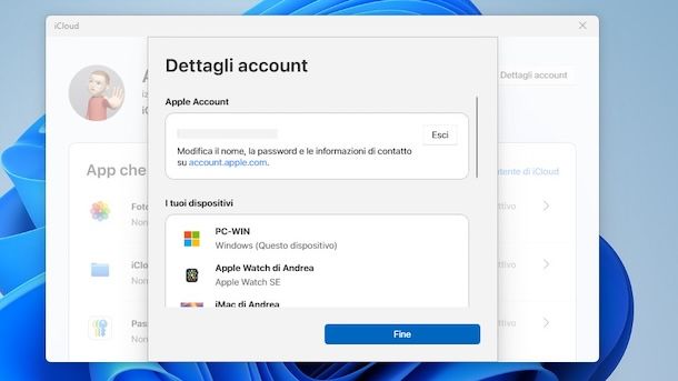 Uscire da iCloud su PC Windows