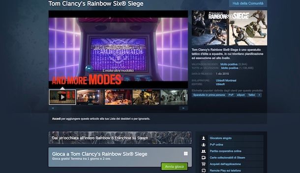 Rainbow Six Siege gratis su Steam