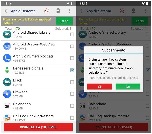 Come disinstallare app sistema Android