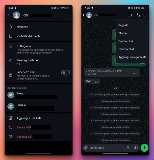 Bloccare numeri in rubrica WhatsApp Android