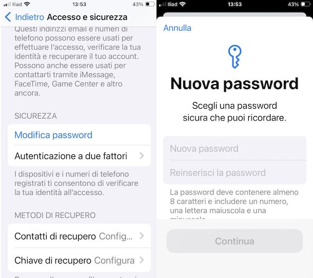 Cambiare password account Apple