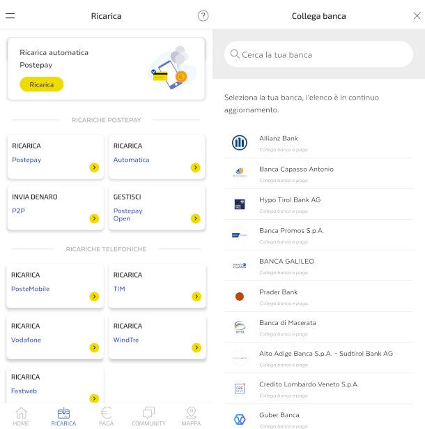 schermate app Postepay Open