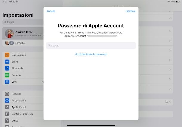 Scollegare account Apple da iPad