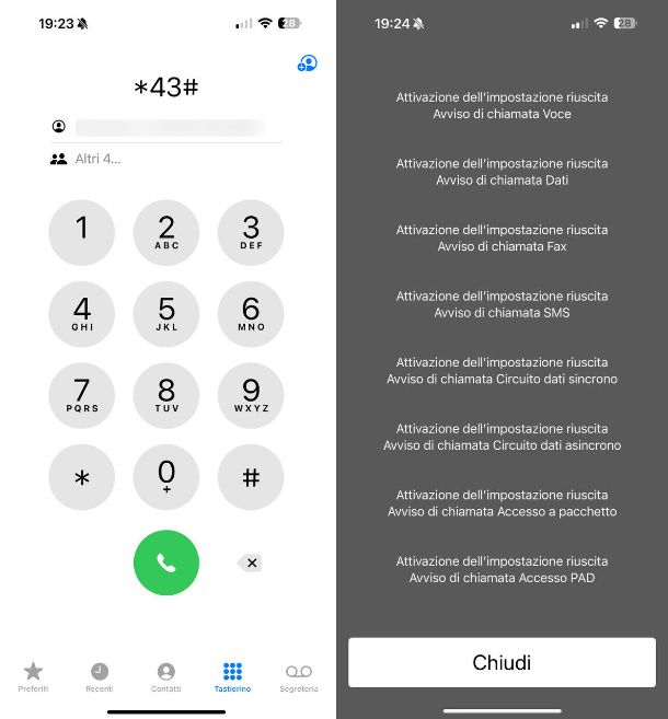 Come attivare avviso di chiamata ho