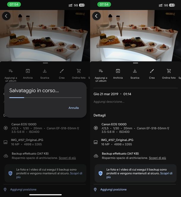 Passare foto da Google Foto a galleria iPhone