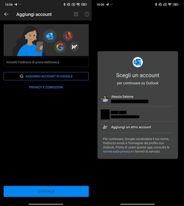 Impostare Gmail su Outlook Android