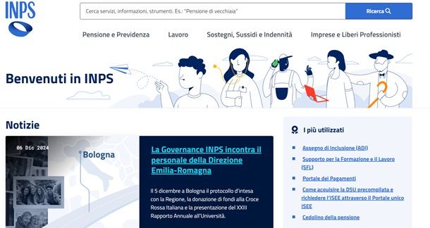 La homepage del sito INPS
