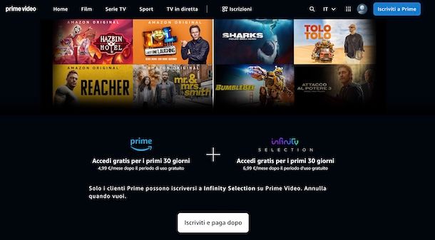 Infinity+ gratis su Prime Video