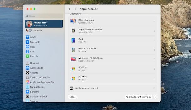 Uscire da account Apple da Mac