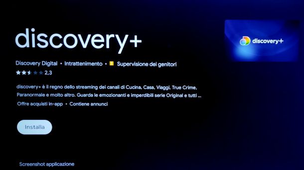 installazione app Discovery+ su Android TV