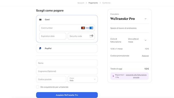 Abbonamento WeTransfer