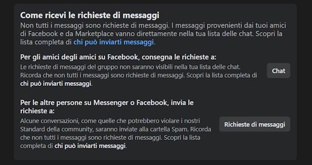 Impostazioni richieste messaggi PC