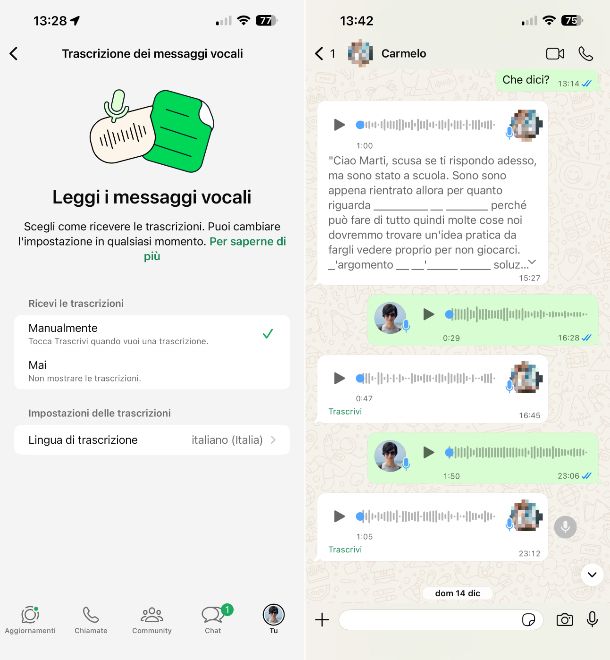 WhatsApp trascrizione iOS