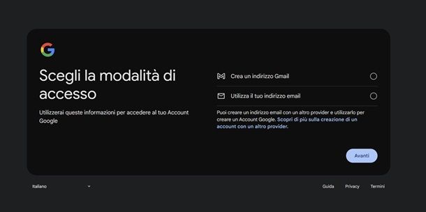 account google senza mail