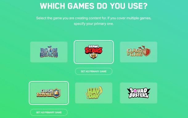 Selezionare gioco per programma Supercell Creators