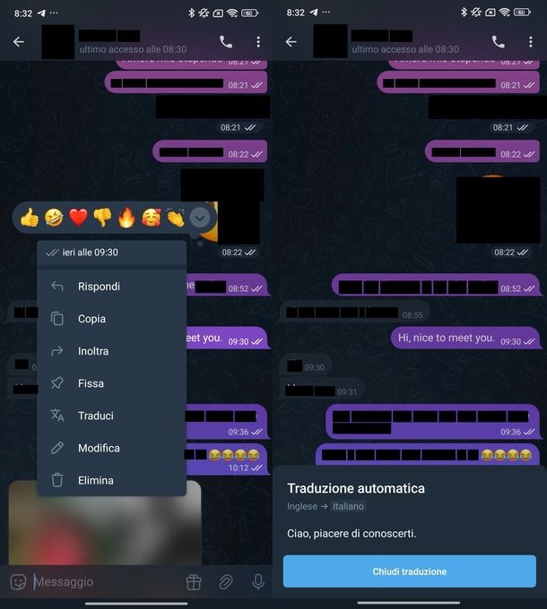 Tradurre messaggi Telegram Android