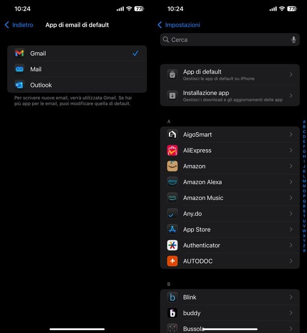 Impostare Gmail come app predefinita iPhone