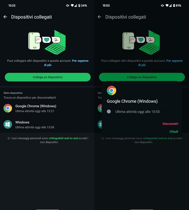 Controllare le sessioni di WhatsApp