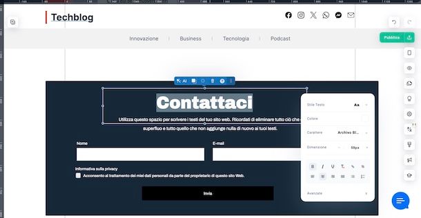 Modificare testo su Aruba SuperSite