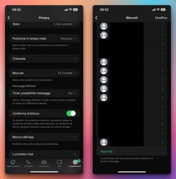 Bloccare numeri in rubrica WhatsApp iPhone
