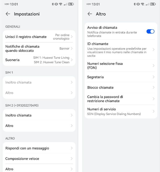 Come attivare avviso di chiamata Huawei