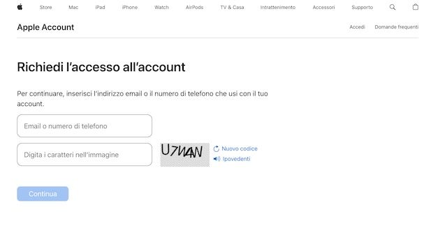 Sbloccare account Apple