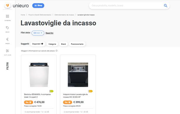 Lavastoviglie da incasso su Unieuro