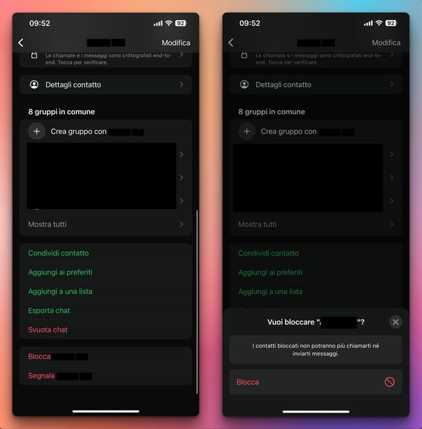 Bloccare numeri in rubrica WhatsApp iPhone