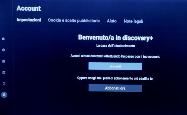 schermata Account app Discovery+
