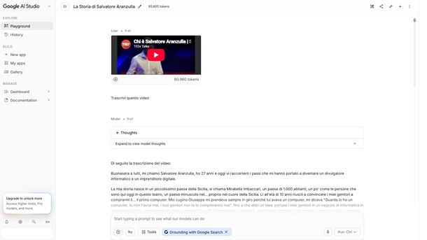 Come trascrivere un video YouTube con Google AI Studio