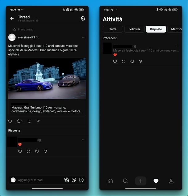 Vedere commenti post Threads Android