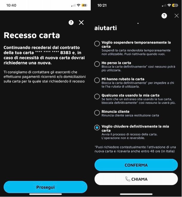 Disattivare carta buddybank
