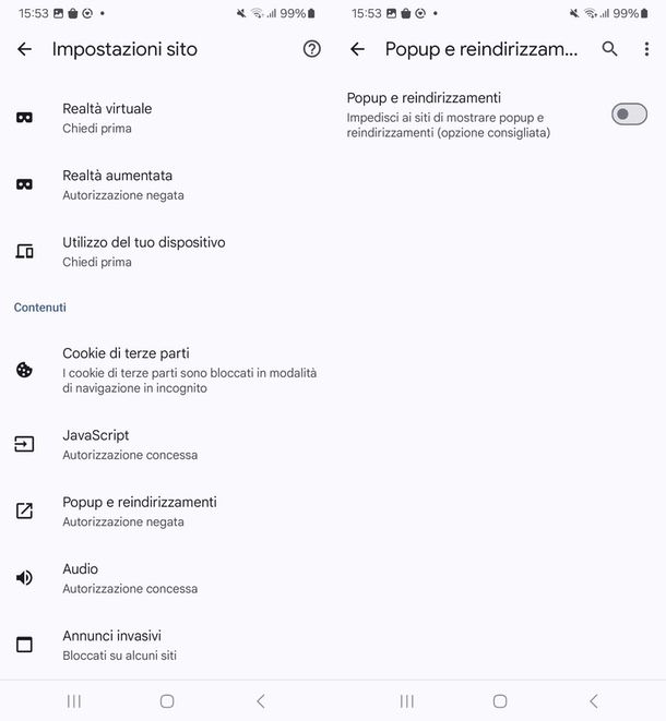 disattivare popup Android