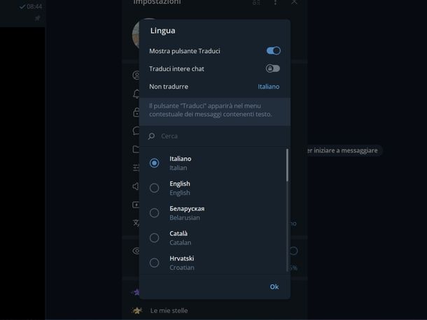 Cambiare lingua Telegram Windows
