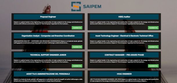 sezione carriere sito Saipem