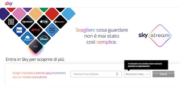 Trovare negozio Sky