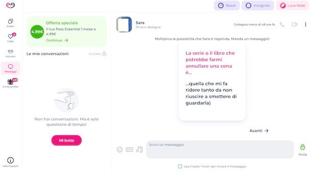 Inviare messaggi su Meetic
