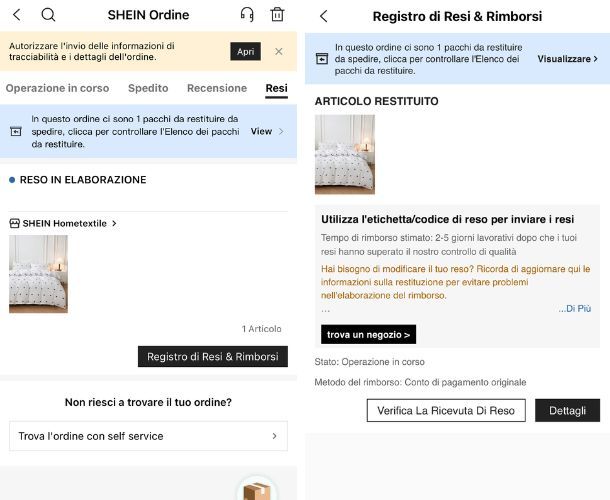 Come effettuare un reso su SHEIN