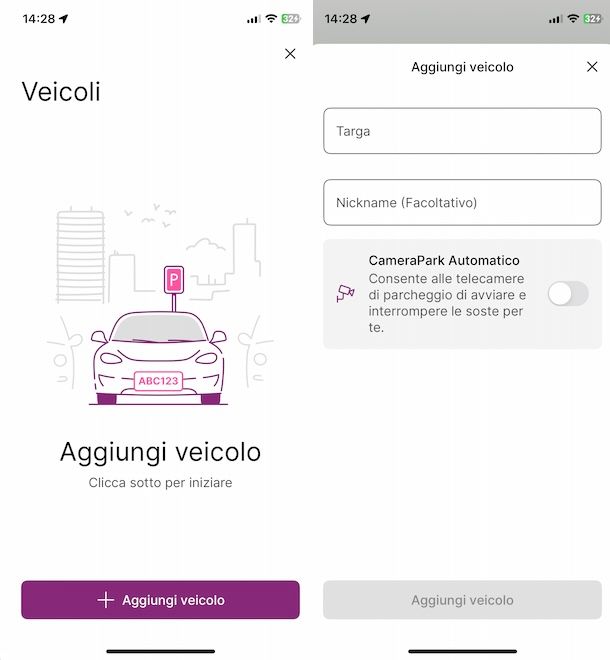 Aggiungere veicolo su EasyPark