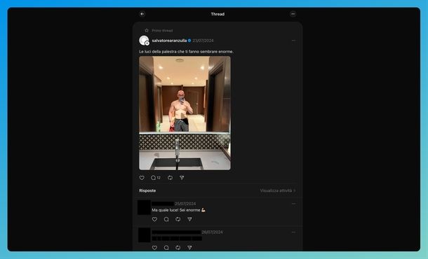 Vedere commenti Threads di una persona Web