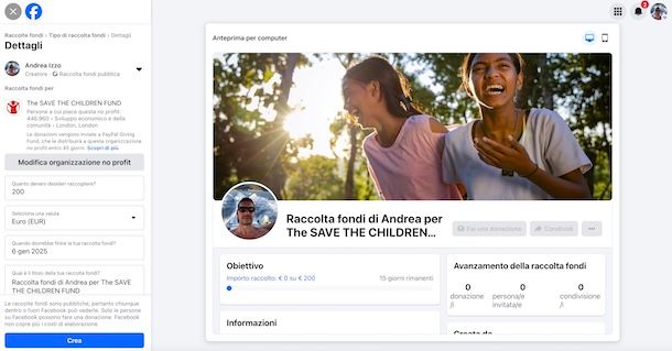 Creare raccolta fondi su Facebook