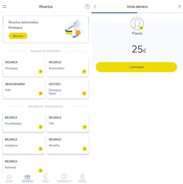 trasferimento P2P da app