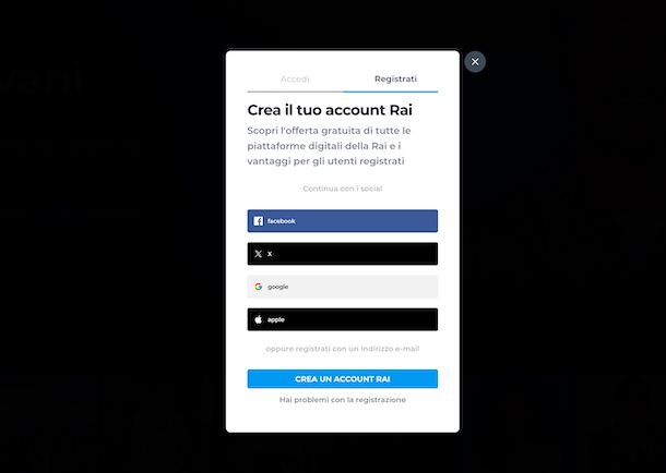 Creazione account RaiPlay