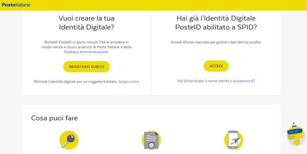 La home page di PosteID