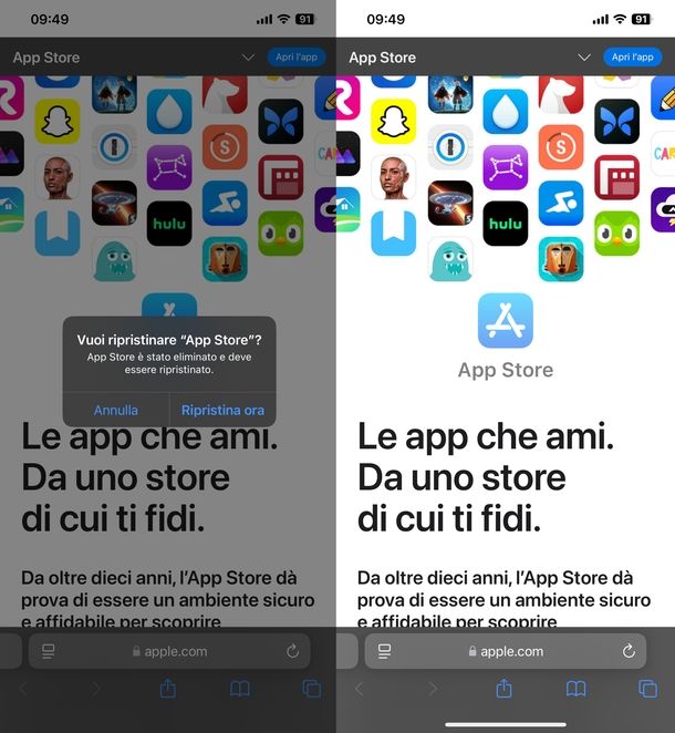 Ripristinare App Store iPhone