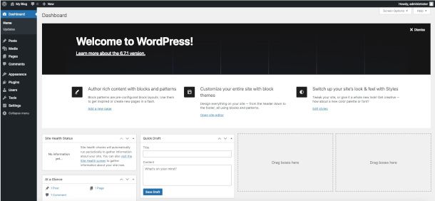 interfaccia WordPress su hosting Netsons