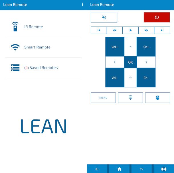 interfaccia app Universal Remote Control