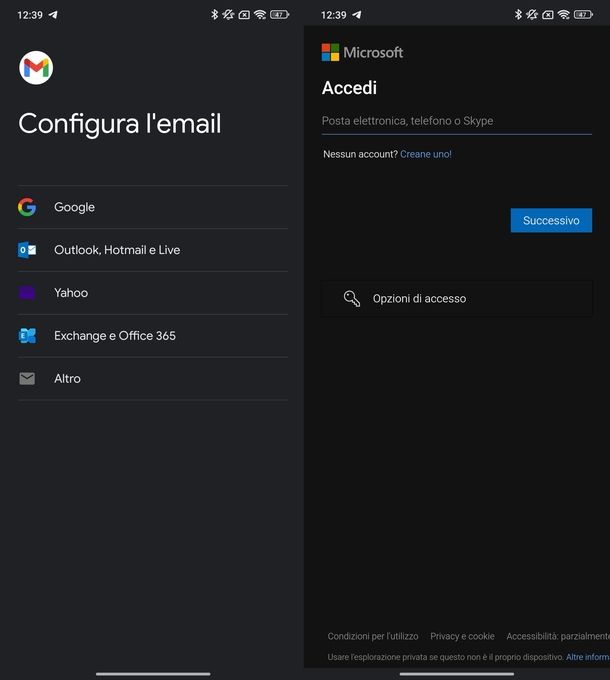 Accedere Hotmail app Gmail