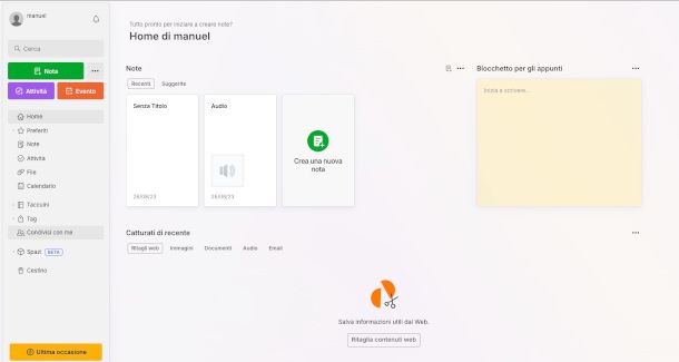 interfaccia Evernote
